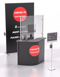 Fabric Frame beurswand met desinfectie handgel houder